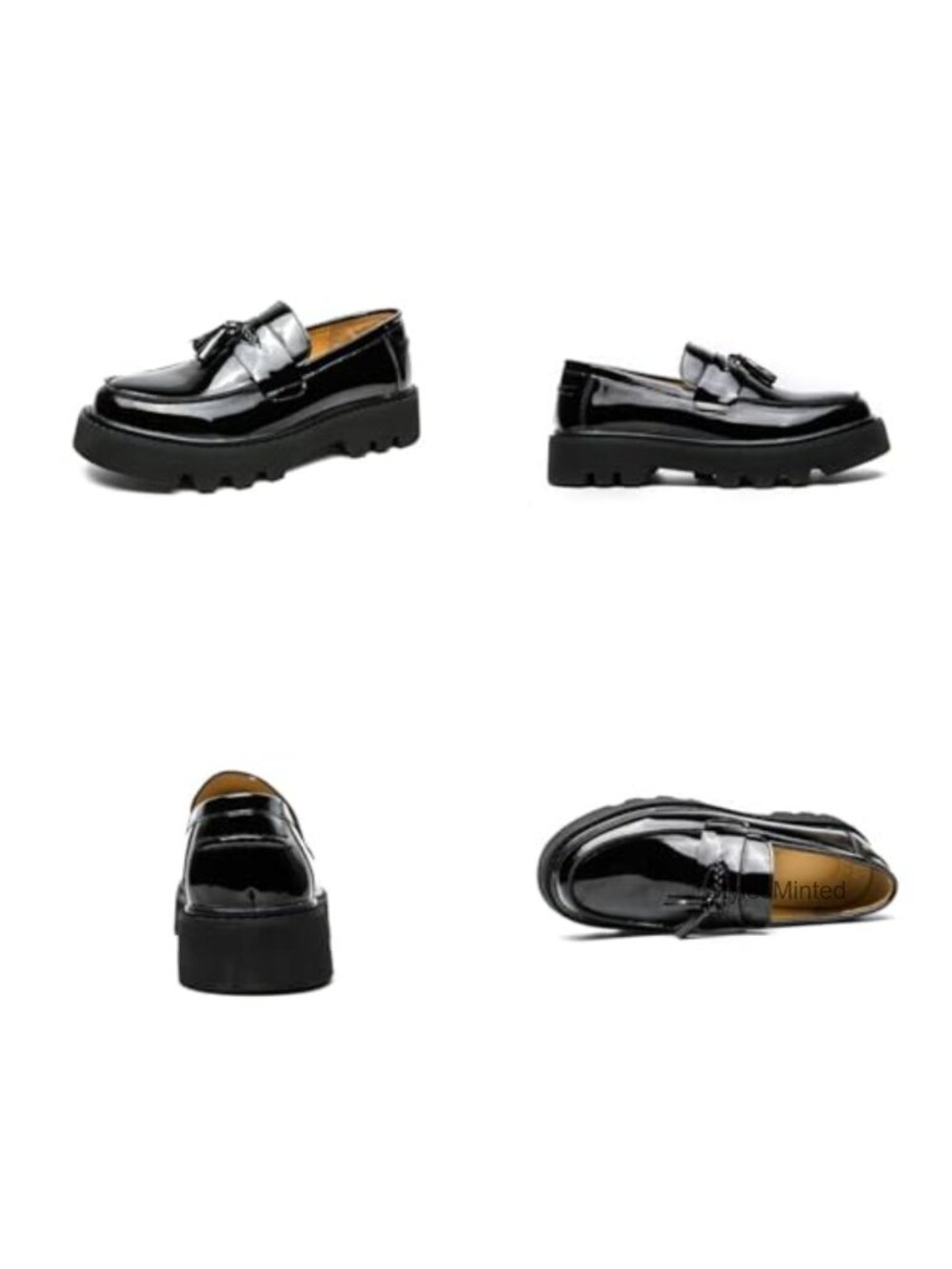 Men's Patent Leather Slip-On Tassel Loafers Platform Dress Shoes - Picture 2 of 5